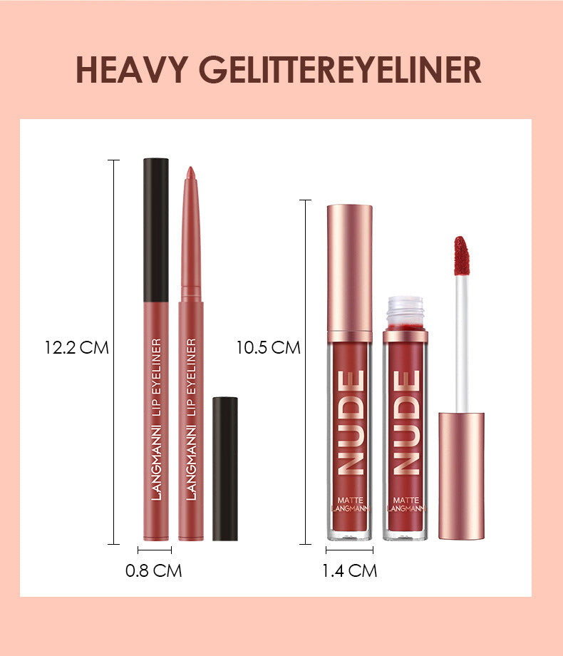 Set de maquillage lèvres – 12 pièces : 6 rouges à lèvres mats longue tenue + 6 crayons à lèvres assortis