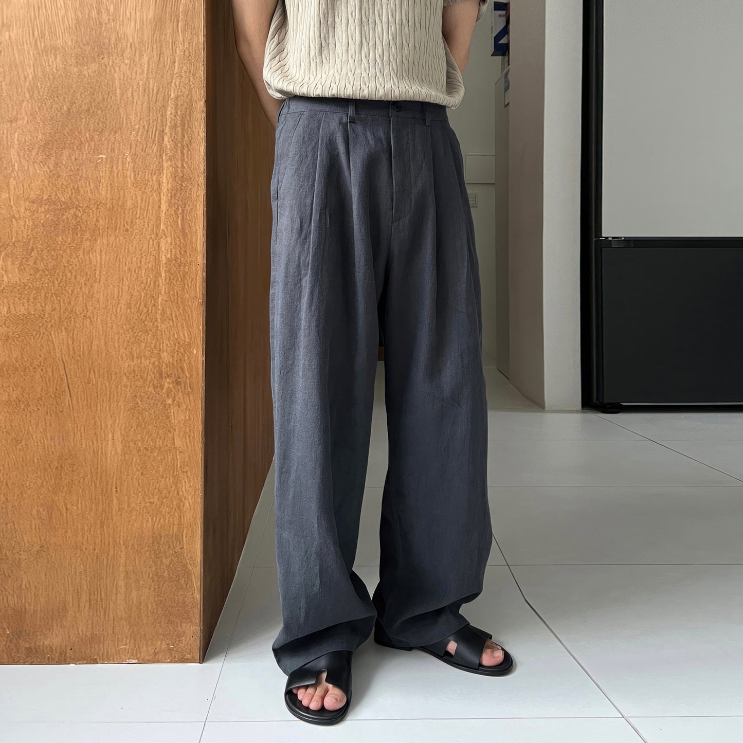 Pantalon Loisir Homme en Lin Kaki – Style Japonais Décontracté