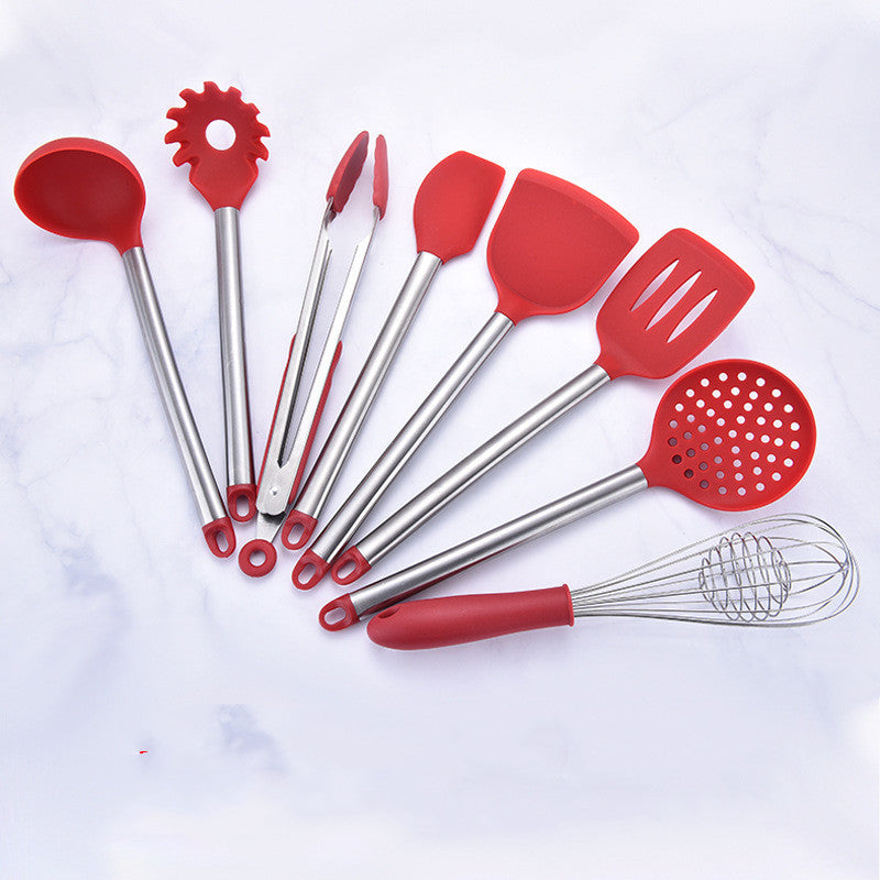 Set d’ustensiles de cuisine en silicone + manches tube inox – Hygiène et élégance