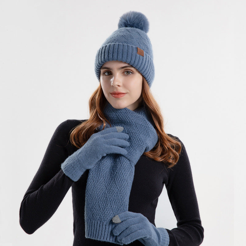 Ensemble bonnet, écharpe & gants en laine – hiver chaud