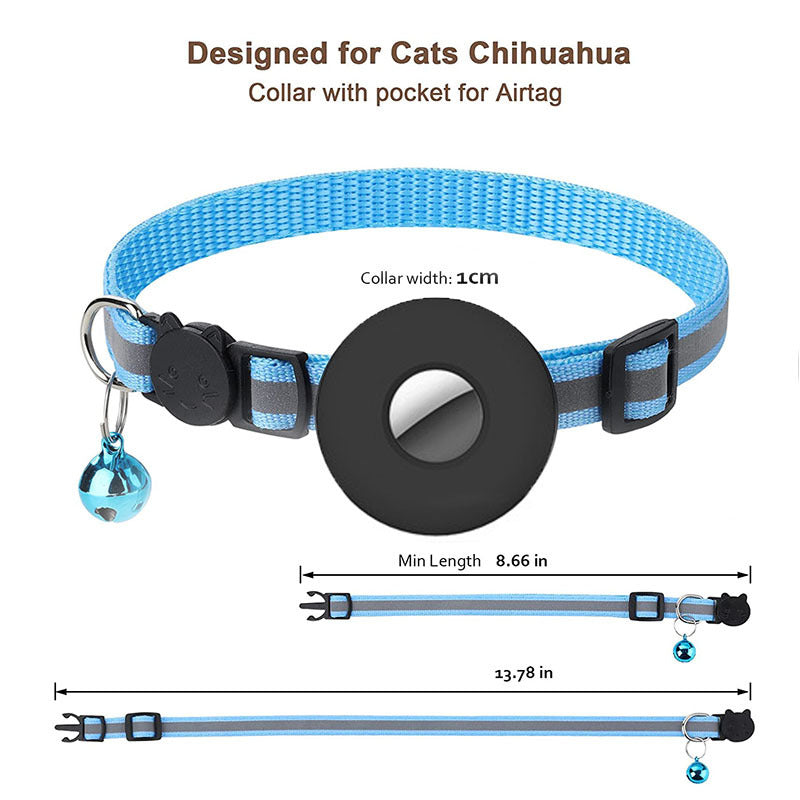 🐾 Collier Réfléchissant avec Support AirTag et Clochette – Anti‑perte pour Chats & Chiens