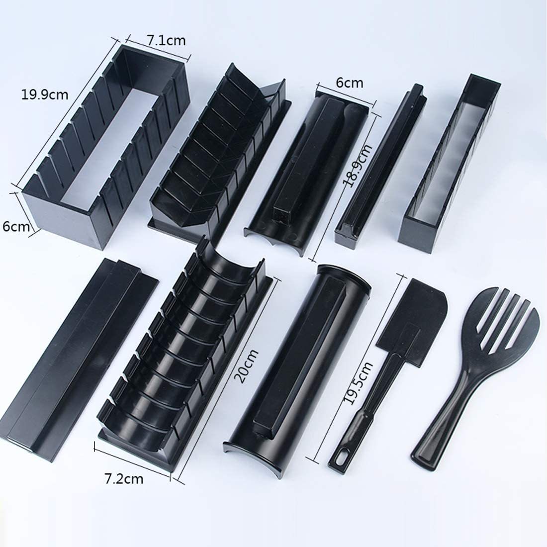 Kit manuel pour sushi – 5 moules réutilisables en plastique + spatule & fourchette