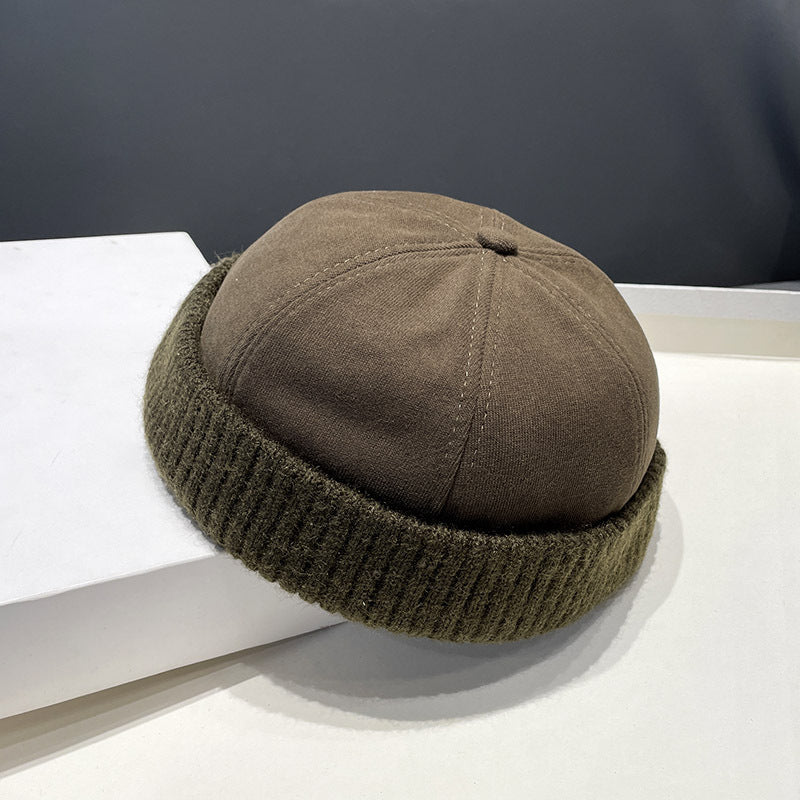 Béret en velours daim pour homme – Chapeau melon style rétro automne/hiver