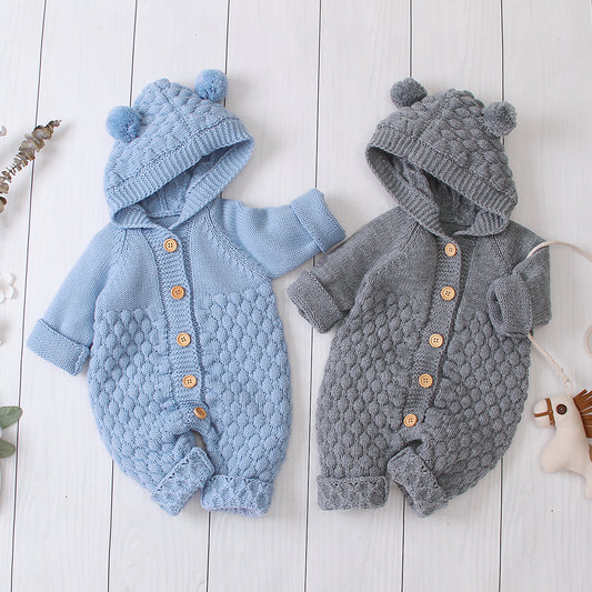 Combinaison tricotée à capuche pour bébé – Tenue confortable et stylée