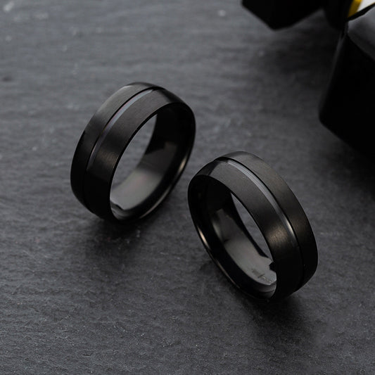 Bague en acier titane noir – Design géométrique, finition électroplaquée