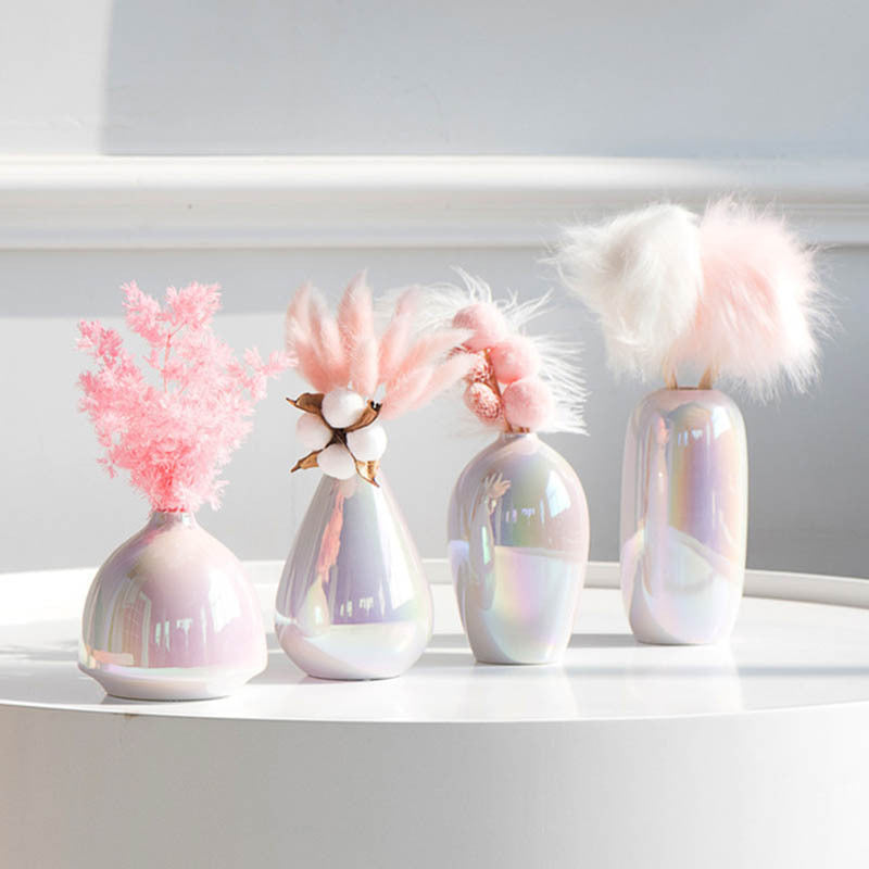 Vase en céramique moderne avec paillettes nacrées colorées – Style simple et tendance