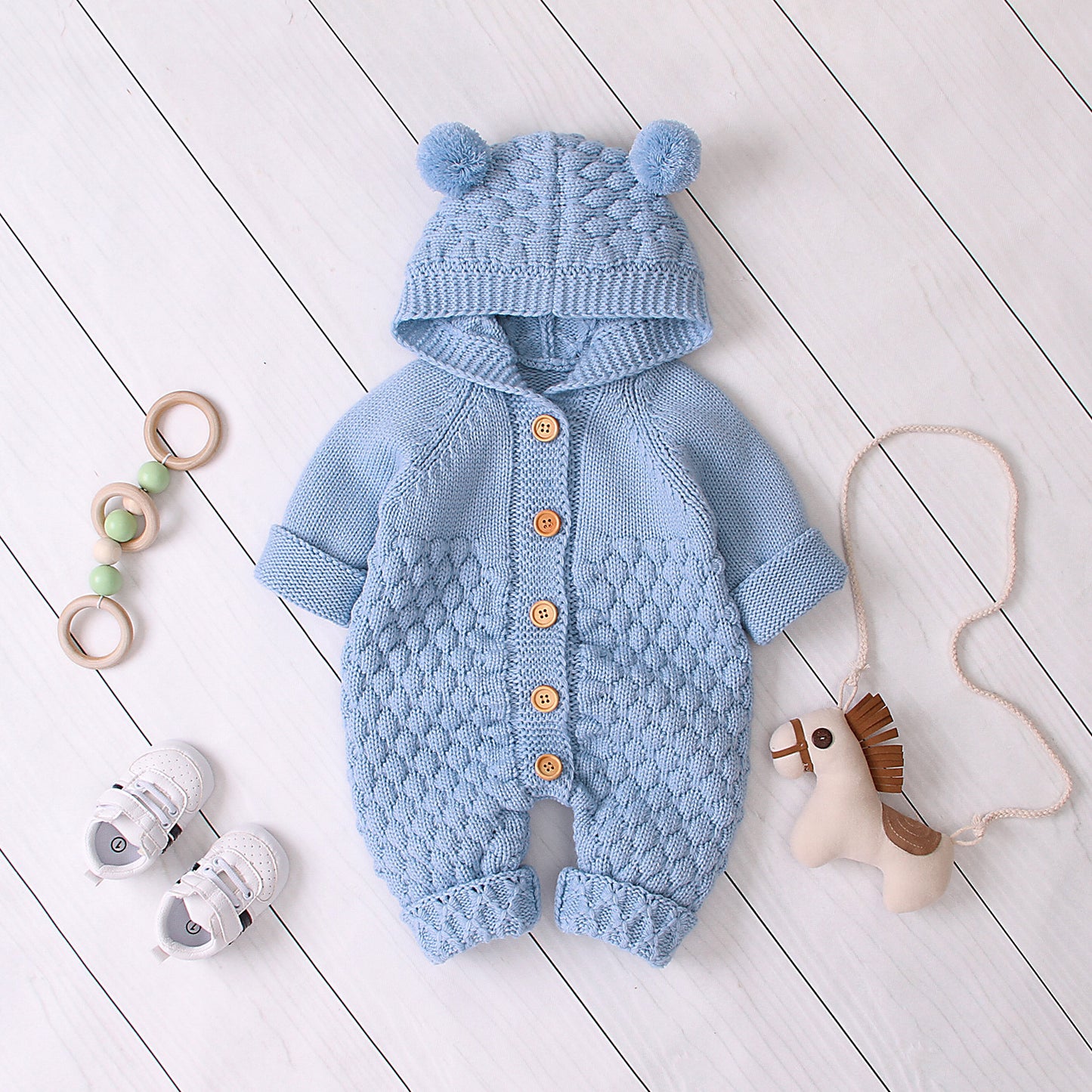 Combinaison tricotée à capuche pour bébé – Tenue confortable et stylée