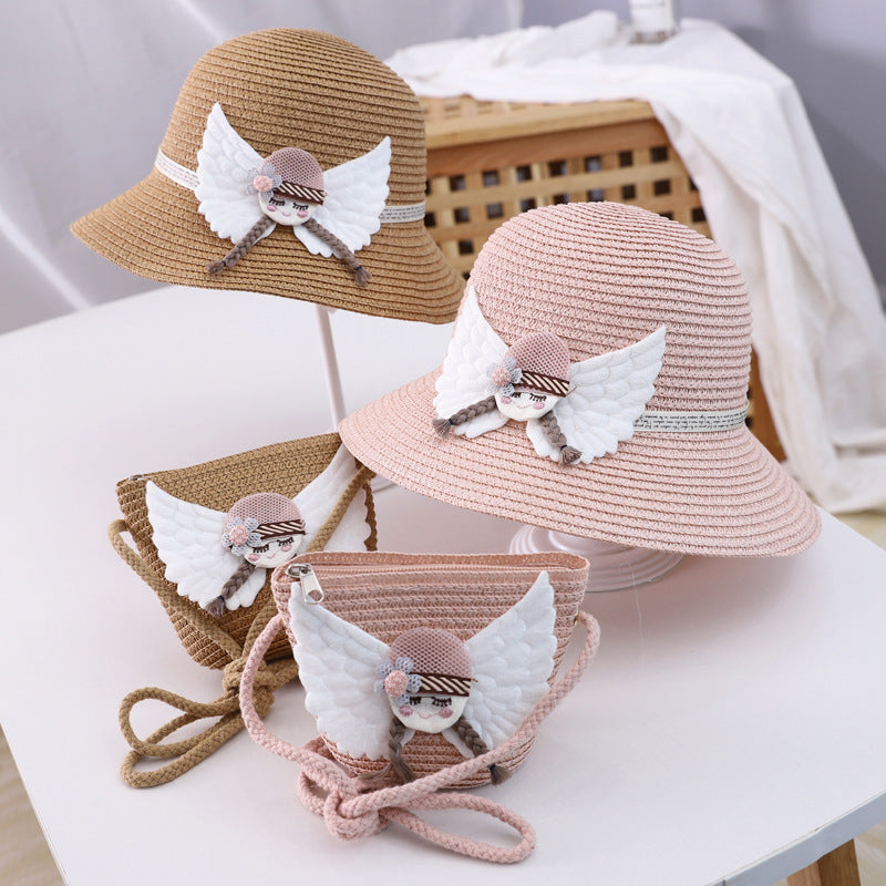 Ensemble Chapeau en Paille et Sac pour Enfant – Accessoire Estival Élégant
