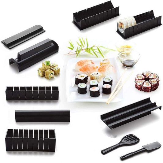 Kit manuel pour sushi – 5 moules réutilisables en plastique + spatule & fourchette