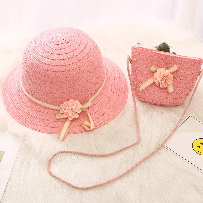 Chapeau de Soleil Fille Été + Sac Assorti – Style Princesse, Léger et Protecteur