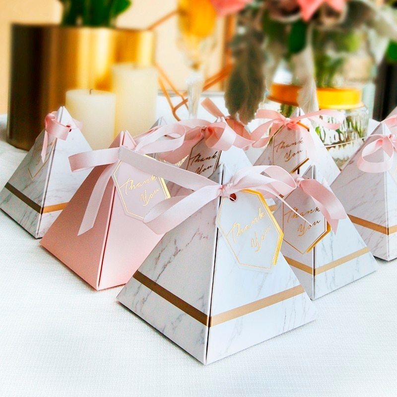 Boîte à Bonbons Mariage Style Marbre – 50 pièces