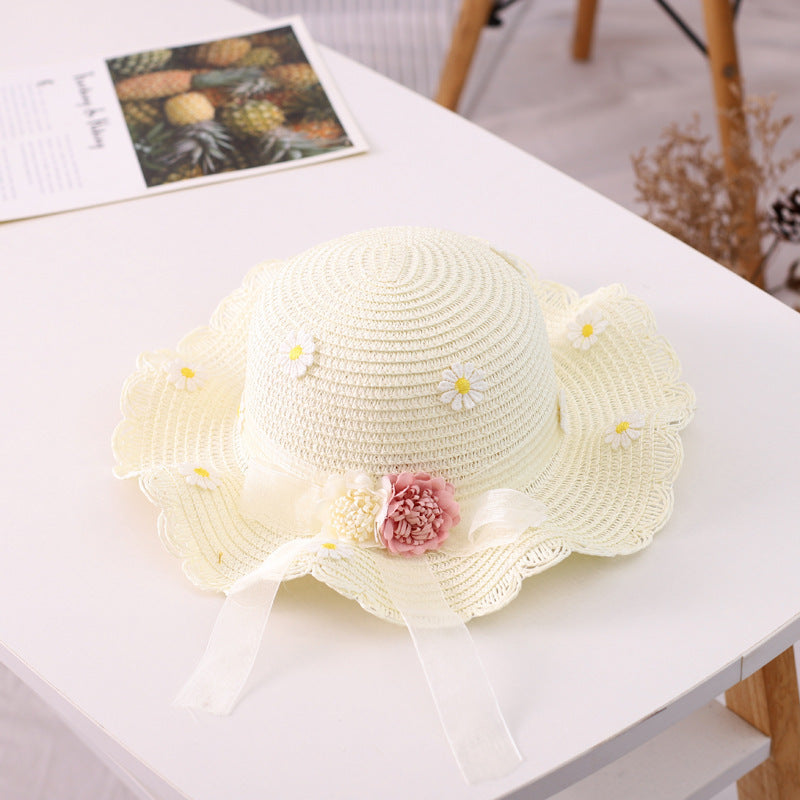 Chapeau de Pêcheur en Paille avec Ruban et Fleur – Protection Solaire Parent-Enfant
