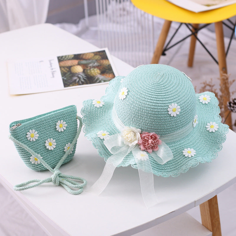 Chapeau de Pêcheur en Paille avec Ruban et Fleur – Protection Solaire Parent-Enfant