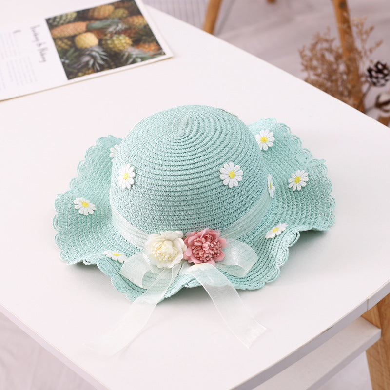 Chapeau de Pêcheur en Paille avec Ruban et Fleur – Protection Solaire Parent-Enfant