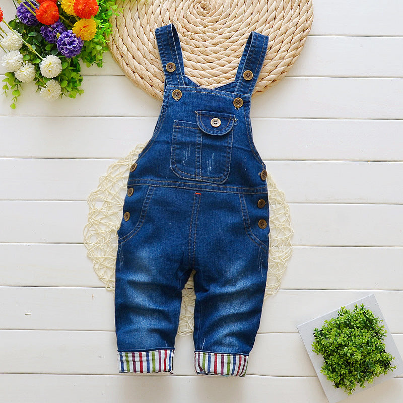 Pantalon salopette en coton pour bébé – Salopette effet jeans confortable