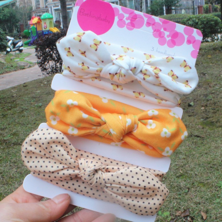 Lot de 3 Bandeaux Bébé Fille – Style Bohème, Élastiques avec Nœud Fleur
