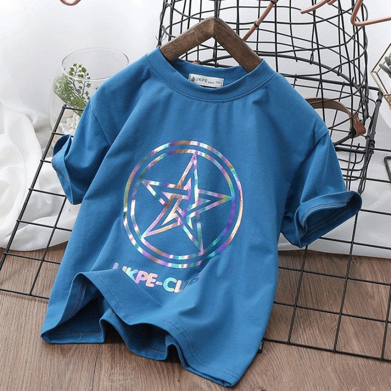 T-shirt enfant à manches courtes avec impression laser réfléchissante – Style moderne et tendance