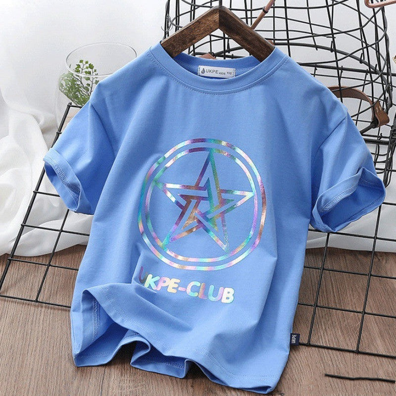 T-shirt enfant à manches courtes avec impression laser réfléchissante – Style moderne et tendance
