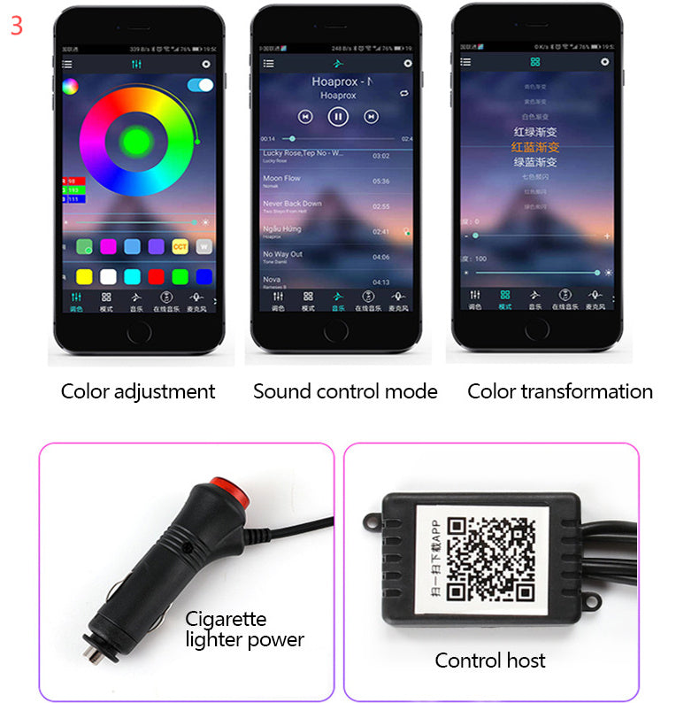 Éclairage d’ambiance voiture – Bandes fibre optique RGB, contrôle via appli et synchronisation musicale