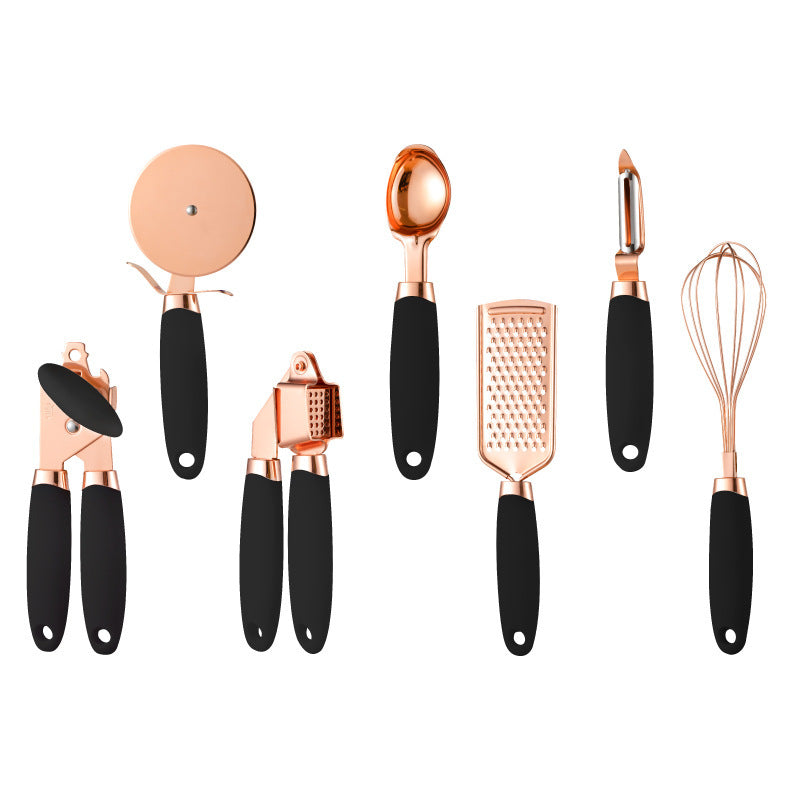 Set ustensiles de cuisine cuivrés 7 pièces – Support et outils indispensables