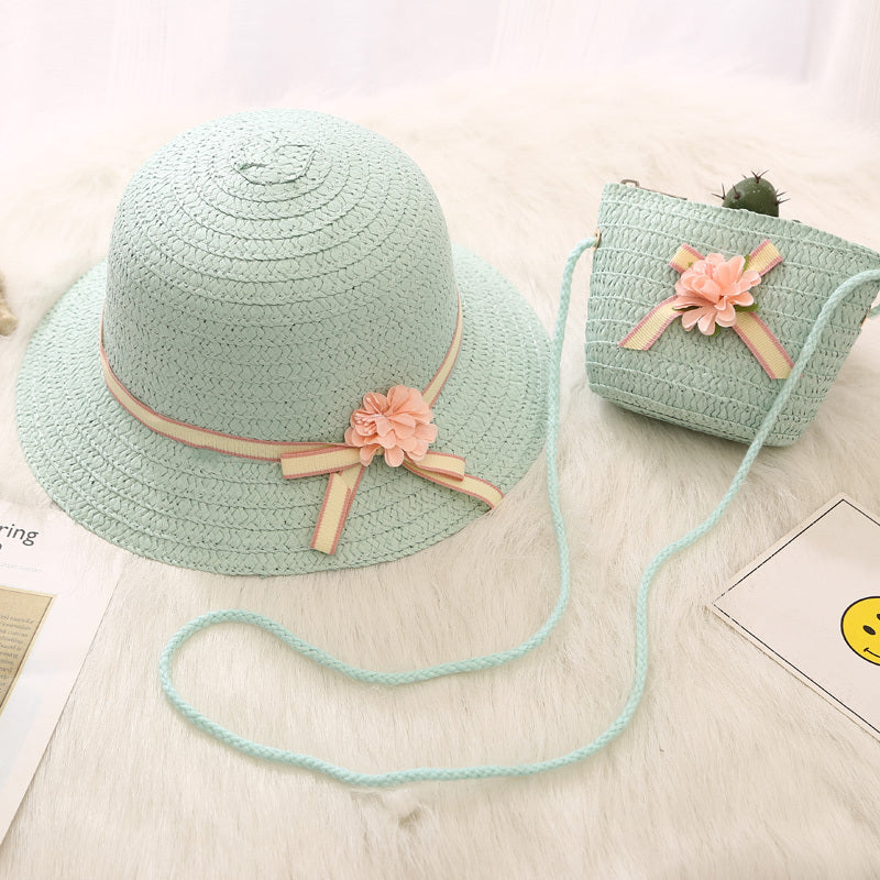 Chapeau de Soleil Fille Été + Sac Assorti – Style Princesse, Léger et Protecteur