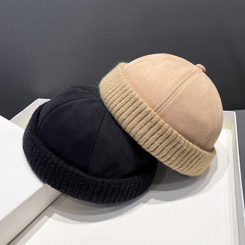 Béret en velours daim pour homme – Chapeau melon style rétro automne/hiver