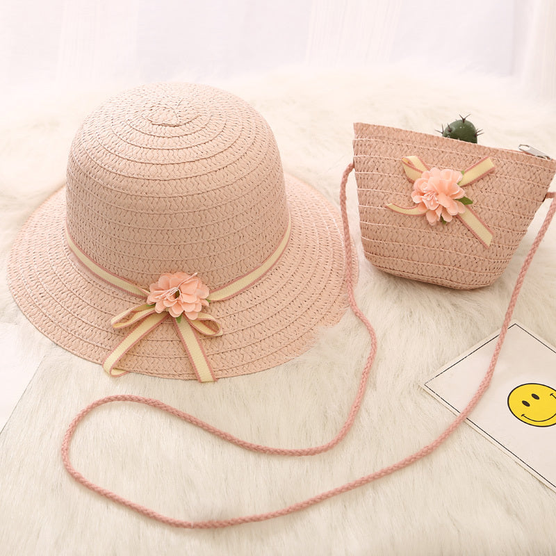 Chapeau de Soleil Fille Été + Sac Assorti – Style Princesse, Léger et Protecteur