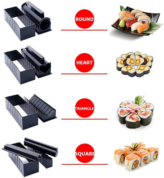 Kit manuel pour sushi – 5 moules réutilisables en plastique + spatule & fourchette