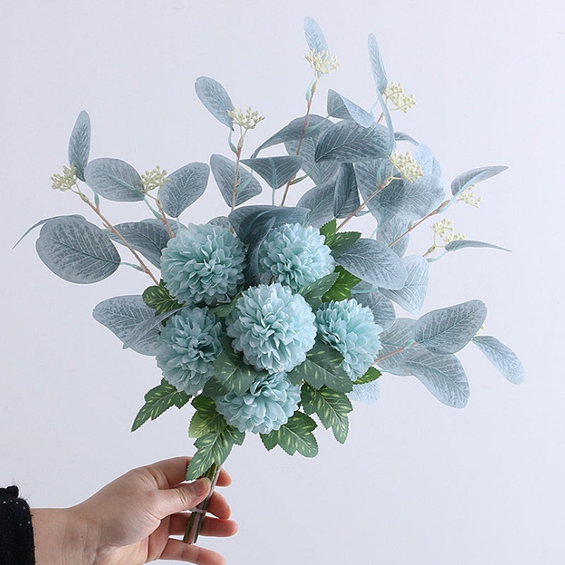 Bouquet Artificiel d'Eucalyptus et Chrysanthèmes – Élégance Naturelle Multicolore