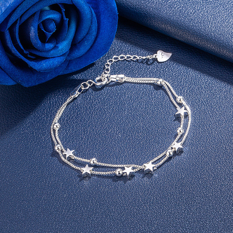 Bracelet double couche petites étoiles – argenté