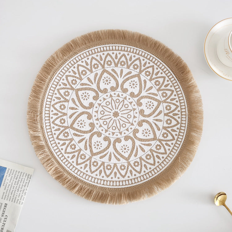 Set de table rond en jute tressé nordique avec bords frangés – Élégance naturelle pour votre table