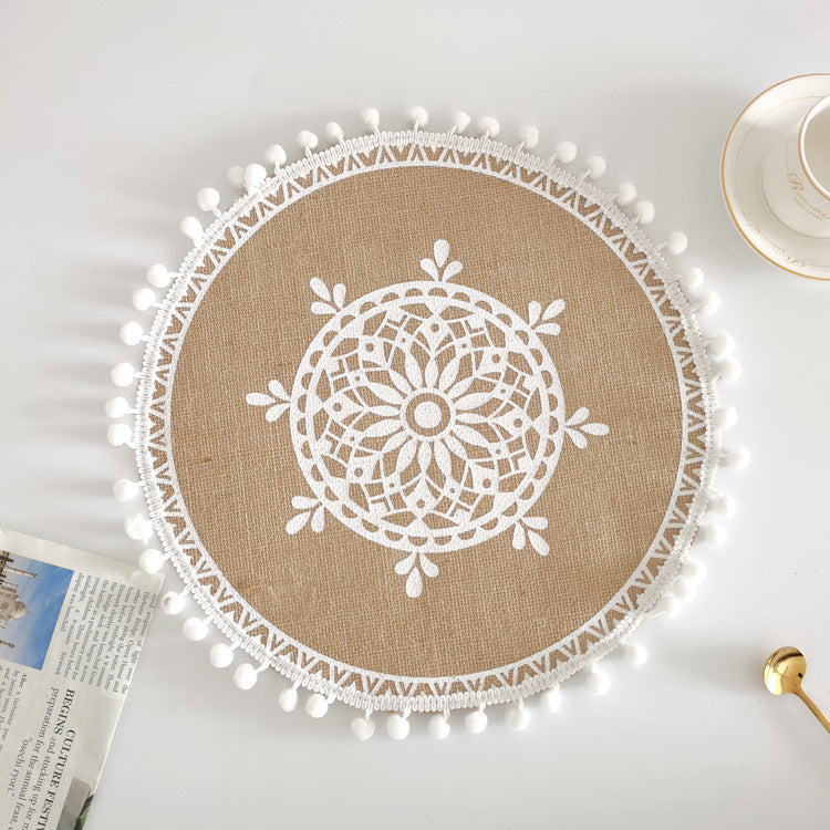 Set de table rond en jute tressé nordique avec bords frangés – Élégance naturelle pour votre table