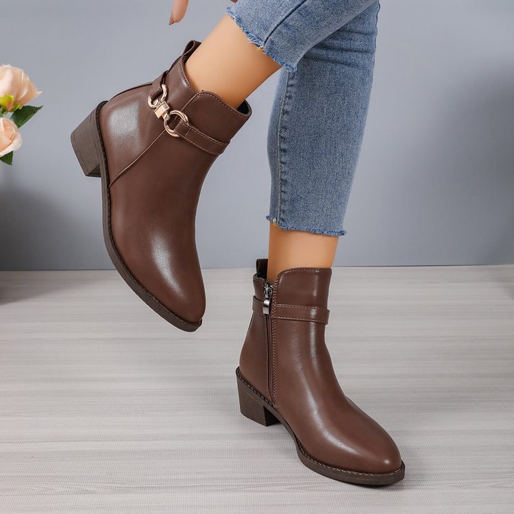Bottes femme à talon épais – fermeture éclair latérale