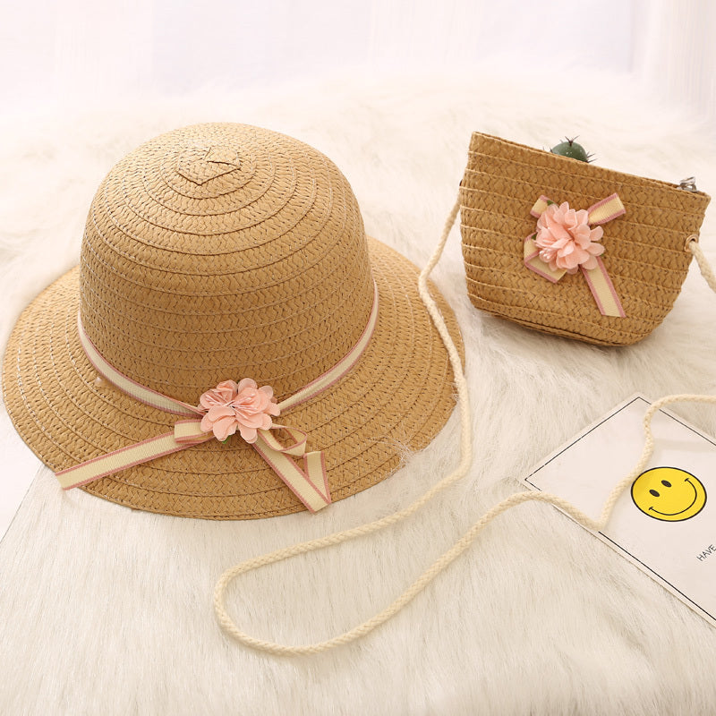 Chapeau de Soleil Fille Été + Sac Assorti – Style Princesse, Léger et Protecteur