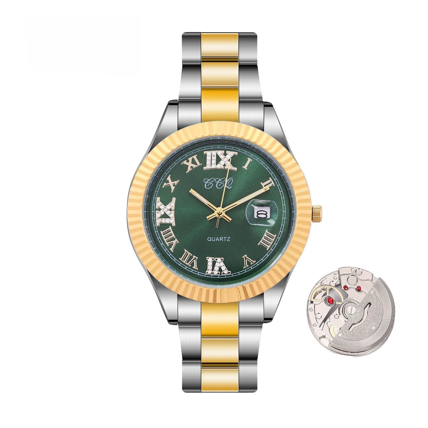 Montre homme acier doré – Bracelet inox, cadran rond et affichage lumineux