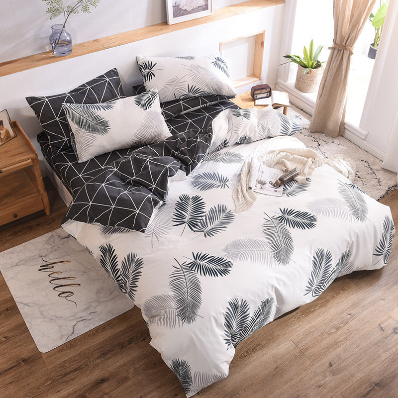 Ensemble literie nordique 4 pièces – Drap-housse, drap plat, taie d’oreiller x2 (style scandinave)