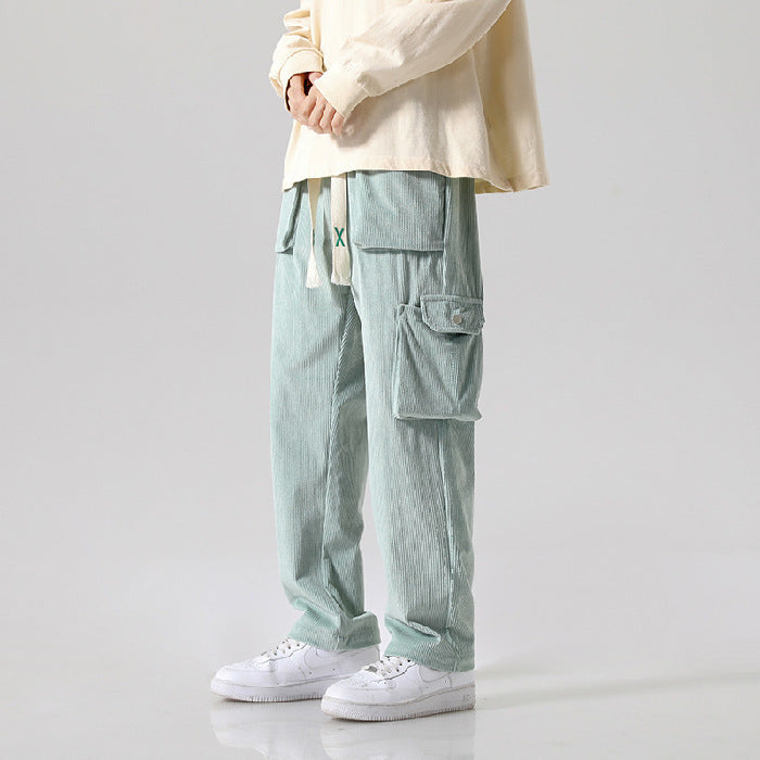 Pantalon Cargo Velours Côtelé – Homme Coupe Droite Multi-Poches