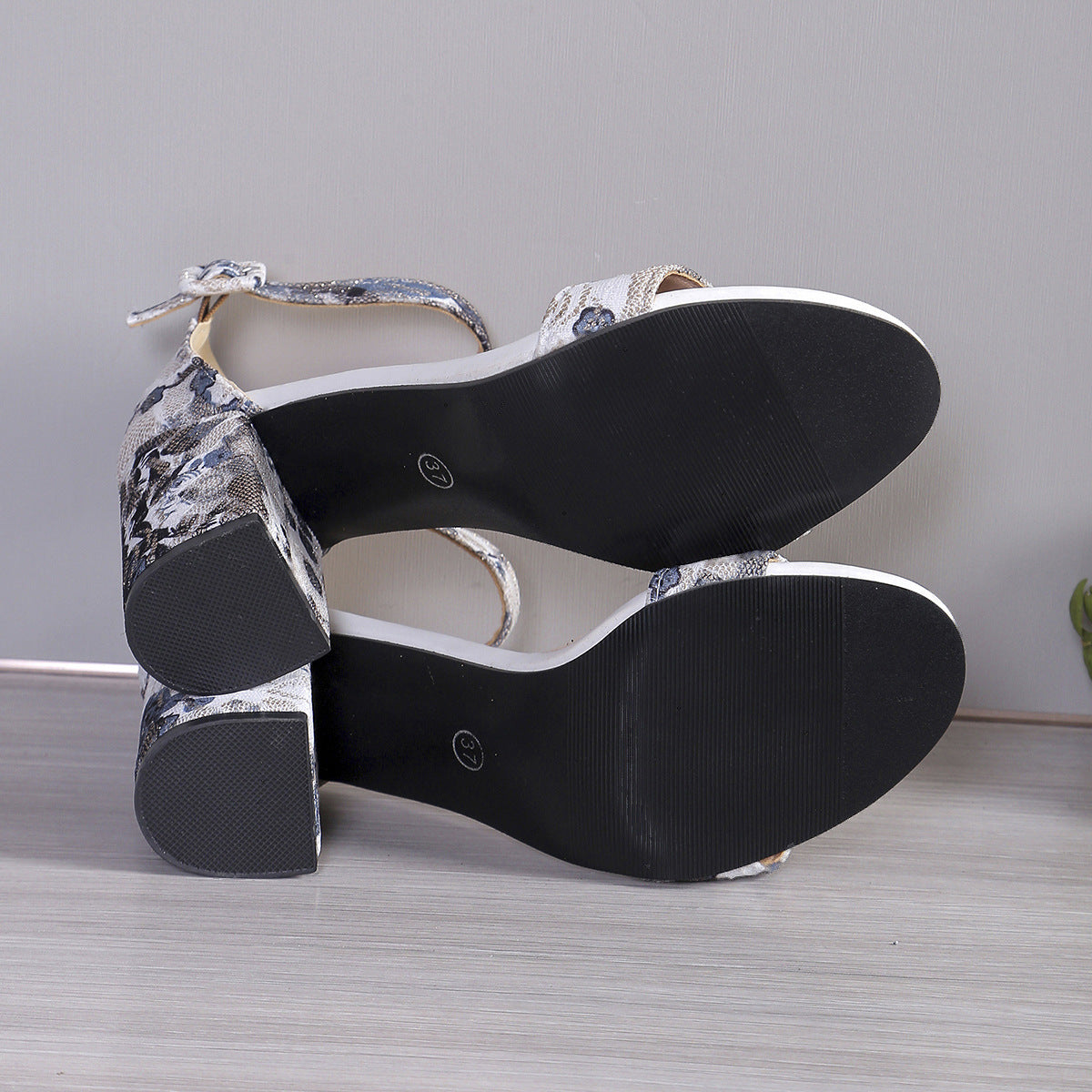 Sandales à talon épais pour femme – bride cheville à boucle, grande taille