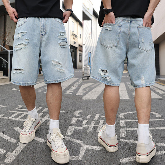 Short en Denim Déchiré Homme – Style Loose et Casual