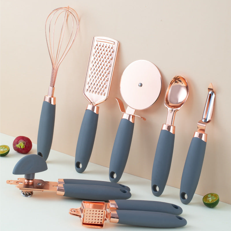 Set ustensiles de cuisine cuivrés 7 pièces – Support et outils indispensables