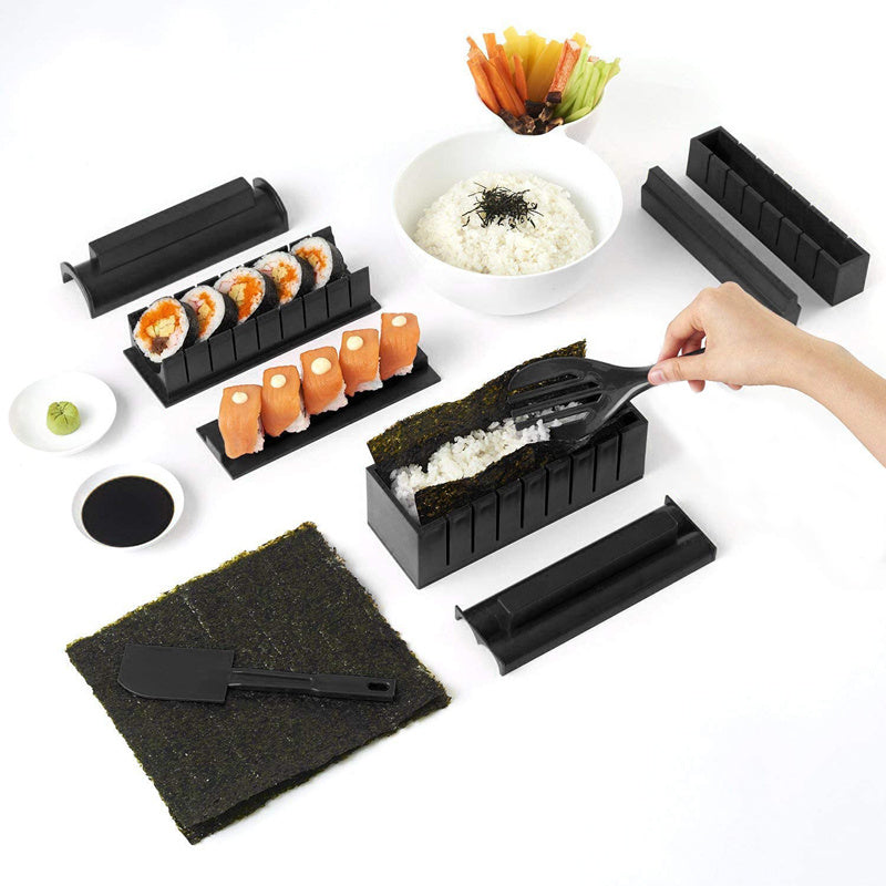 Kit manuel pour sushi – 5 moules réutilisables en plastique + spatule & fourchette