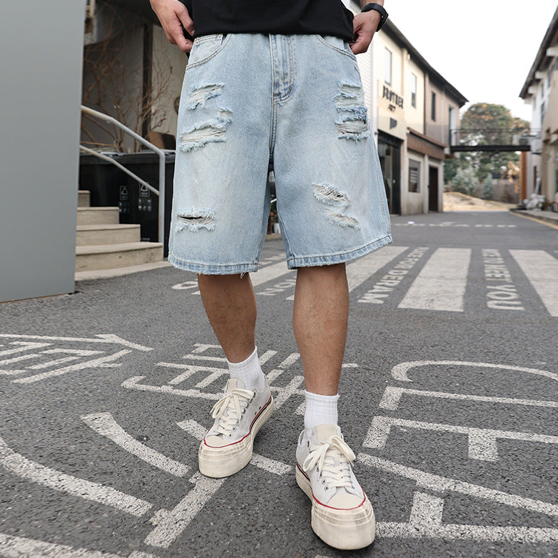 Short en Denim Déchiré Homme – Style Loose et Casual