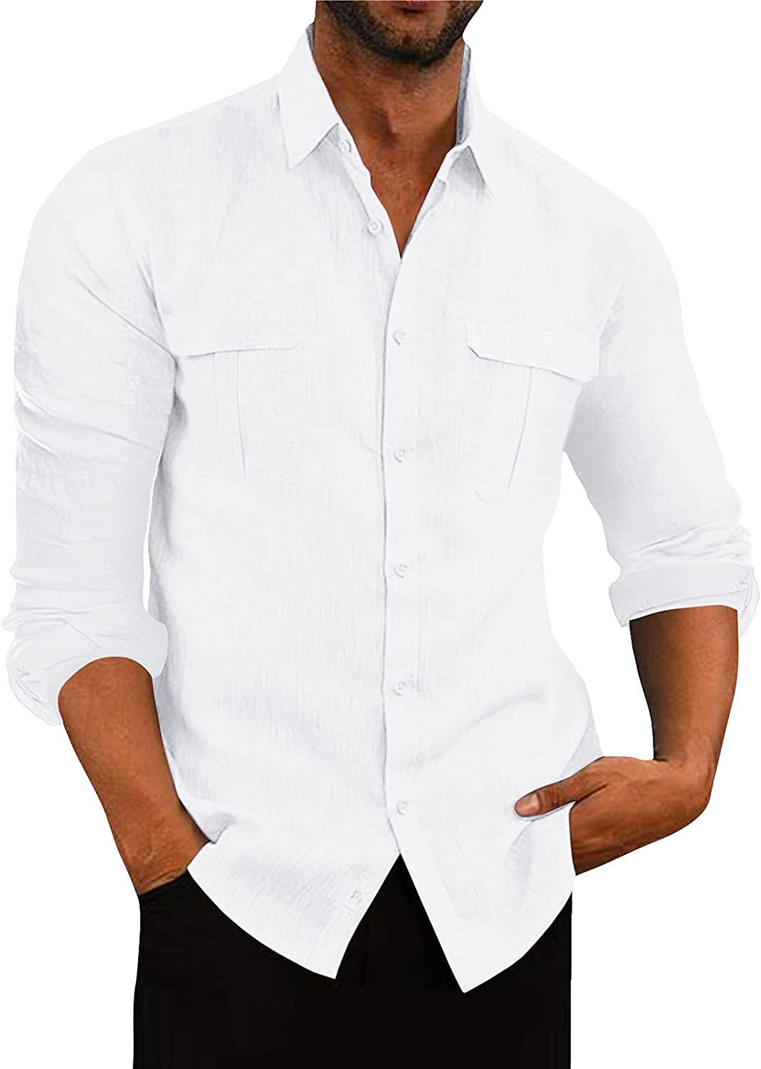 Chemise homme européenne et américaine – Coton et lin à double poche – Style décontracté et élégant