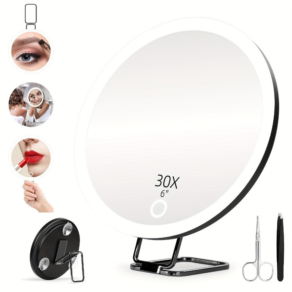 Miroir de maquillage rotatif avec LED – Rechargeable, support ajustable