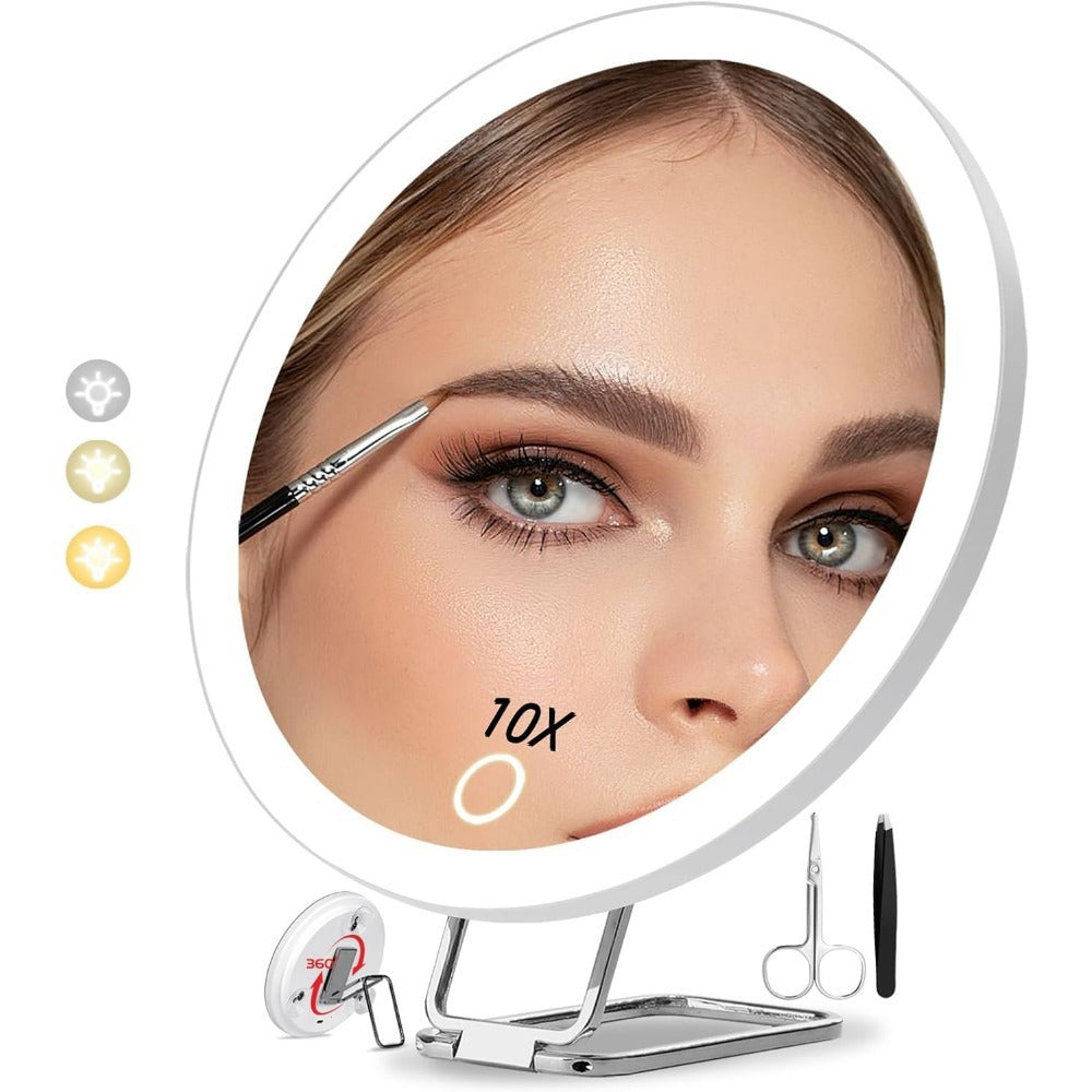 Miroir de maquillage rotatif avec LED – Rechargeable, support ajustable