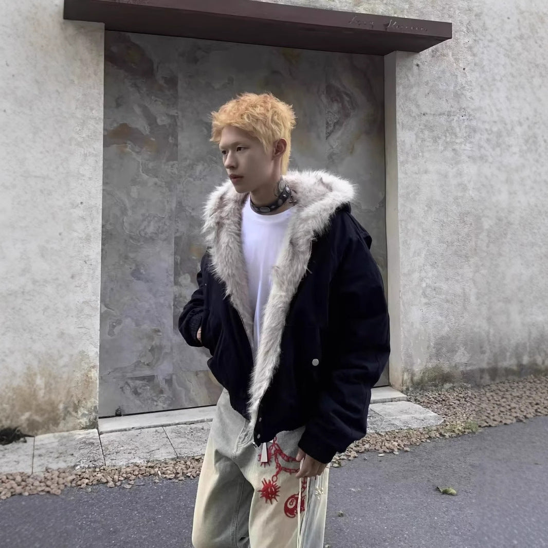 Blouson court homme chaud – Col en fourrure épaisse et style hivernal