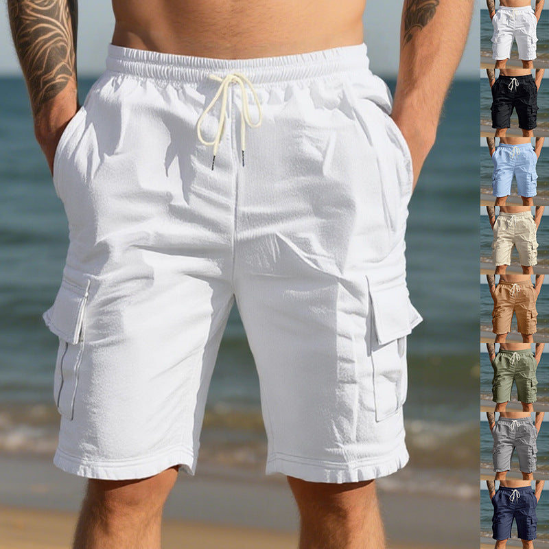 Short Homme Lin Décontracté – Multi-Poches et Respirant Été
