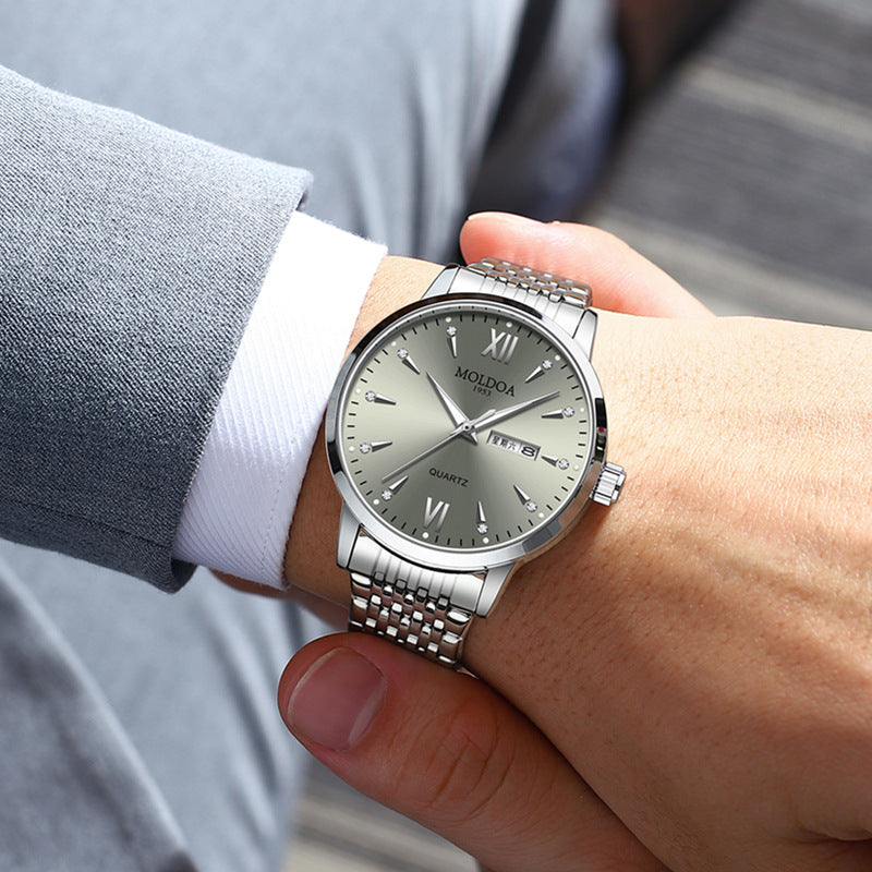 Montre homme imitation mécanique – Double calendrier lumineux, étanche, style business