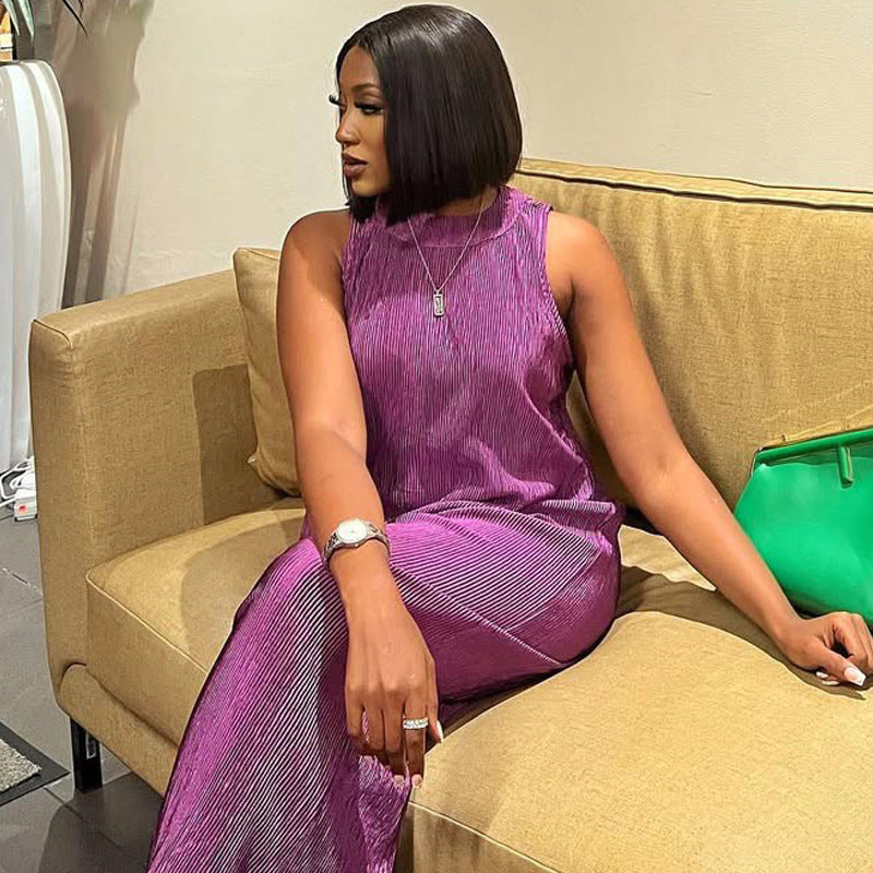 Ensemble chic deux pièces – Top sans manches et pantalon large assorti