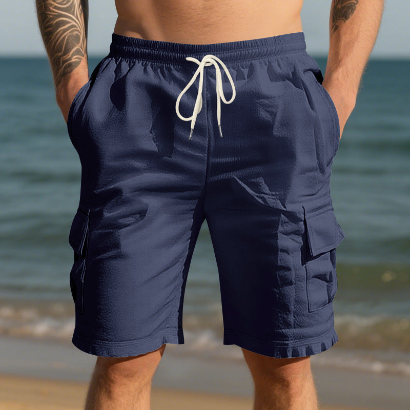 Short Homme Lin Décontracté – Multi-Poches et Respirant Été